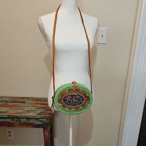 Green and Brown Woven Crossbody Bag